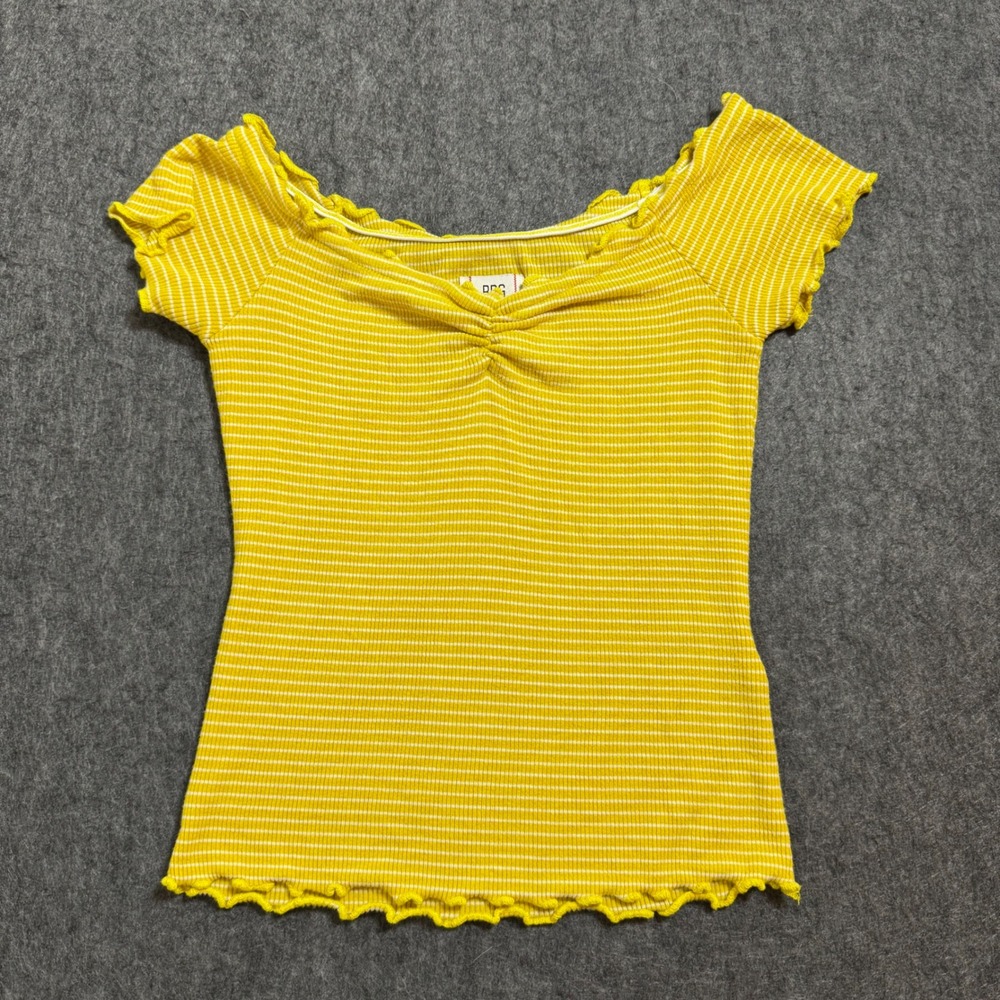 BDG Urban Outfitters Yellow Striped Ribbed Lettuce Edge Top Small